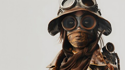 Steampunk character 3D illustration design from machine technology concept. Steampunk background.