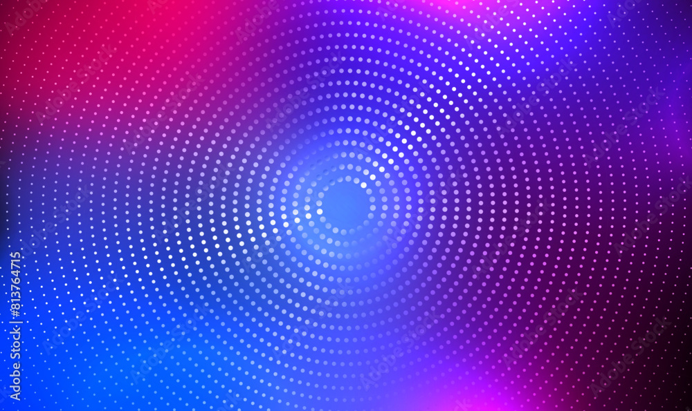 Poster abstract digital circles of particles on blurry gradient background. futuristic circular sound wave.