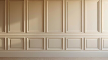 Obraz premium Wall panels in a beige room. Classic luxury empty interior. Mockup with wood background.