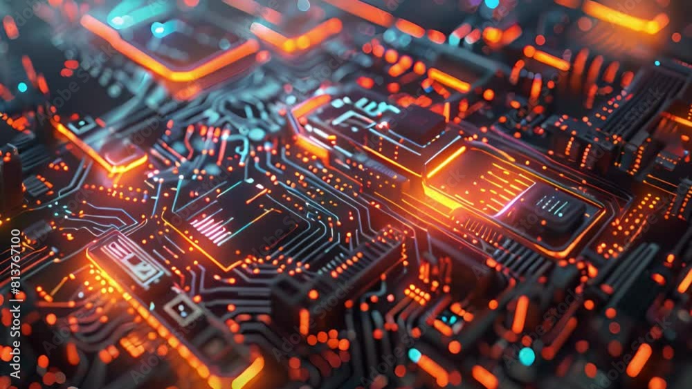 Poster Detailed view of electronic components on a circuit board, showcasing intricate patterns and connections.