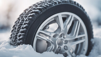 brand new snow tire, isolated white background, copy space for text
