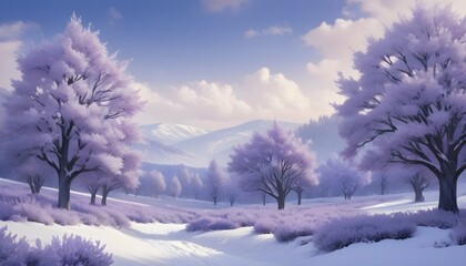 A winter wonderland with snow covered trees and a