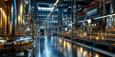 Obraz premium Industrial Symphony: Steel and Steam, The Gleam of Modern Industry: Inside the Factory