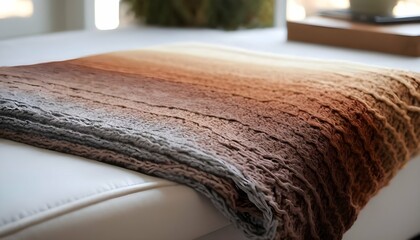A cozy blanket knitted in gradients of earth tones