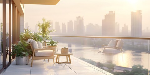 Fototapeta premium Modern Balcony Overlooking City Skyline