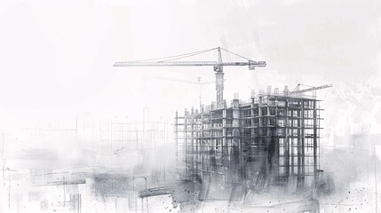 Sketch of construction building development, room for text