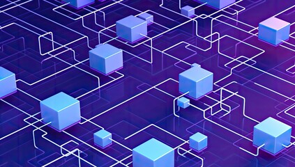 Obraz premium Purple Nexus: Interconnected Cubes with Lines Conveying Complexity and Unity