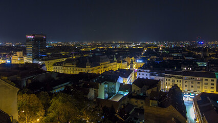Naklejka premium Old town of Zagreb at night timelapse. Zagreb, Croatia