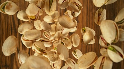 Freeze Motion of Flying Pistachio Nuts.