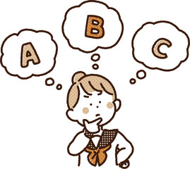 いくつかの選択肢で迷う学生のイラスト　女の子