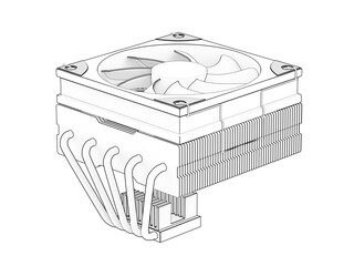 Sketch of low-profile computer processor air cooler