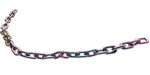 Naklejka premium Holographic chain isolated on transparent background. 3D rendering of an iridescent metal chain. Titanium chain.