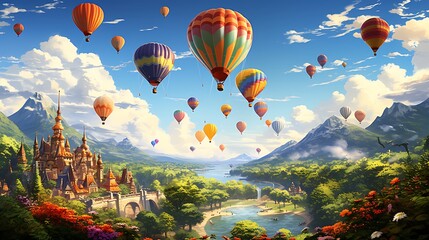 A hot air balloon festival with many balloons