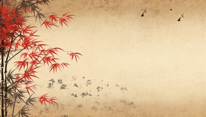 Tranquil Bamboo Haven: Painting Capturing the Serenity of a Bamboo Forest Under a Cloudy Sky