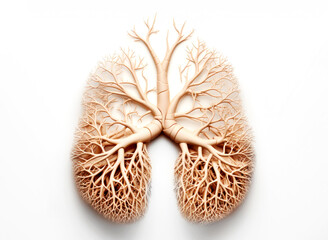Illustration of human lungs in the form of tree roots or branches on a white background.