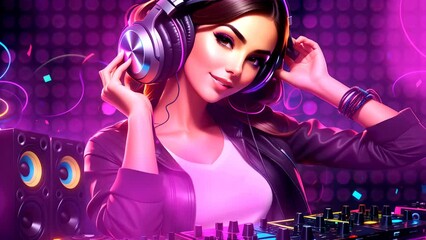 Captivating Female DJ Spinning the Night Away at a Disco Party. Looping Time-lapse Animation.