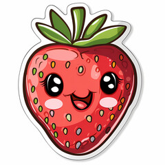 Obraz premium Cute strawberry catoon on a White Canvas Sticker,vector image