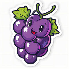 Cute grape catoon on a White Canvas Sticker,vector image