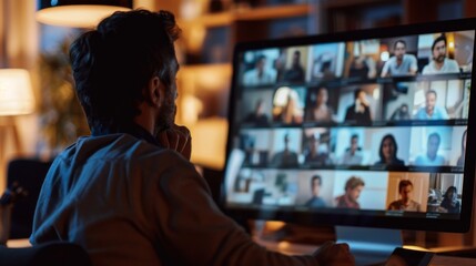 Businesswoman in a video conference call with her colleagues.