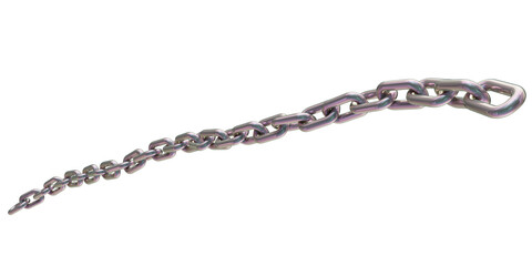 Holographic chain isolated on transparent background. 3D rendering of a gray iridescent metal chain.