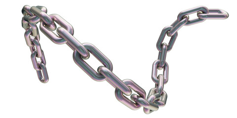Obraz premium Holographic chain isolated on transparent background. 3D rendering of a gray iridescent metal chain.