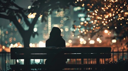 Mysterious Silhouette on Park Bench at Dusk AI Generated