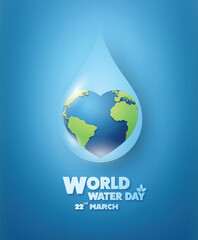 World Water Day 22 March — Blue Earth in Water Drop