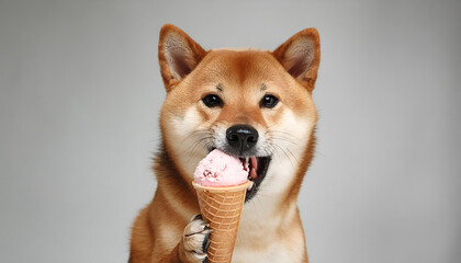 Shiba Inu Enjoying Ice Cream Treat