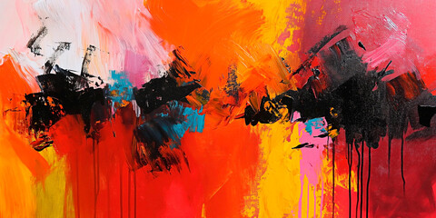 An abstract acrylic artwork in Warm and cool tones. Concept of contemporary artwork with intense color palette.