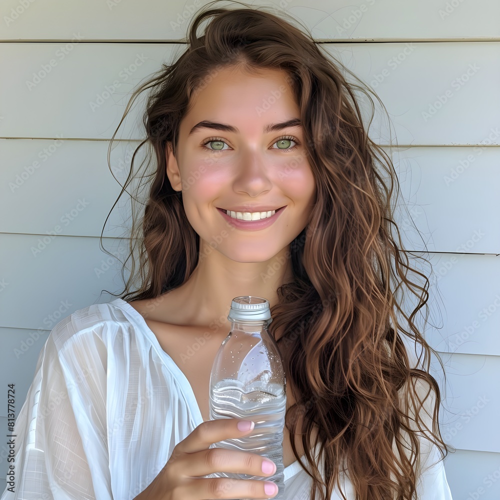 Wall mural woman holding a water bottle