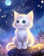 満点の星空を眺める猫