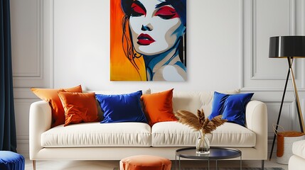 A vibrant pop art portrait of the showgirl from head over heels in the style of white wall living...