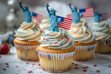 cupcake with candles and USA flags