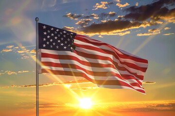american flag on the sky