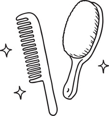 ヘアブラシとヘアコームセット線画