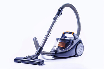 A powerful upright vacuum cleaner with a brush roll cleaner and a pet hair attachment isolated on a solid white background.