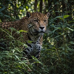 A rare glimpse of a jaguar stalking through the underbrush.

