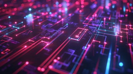 Obraz premium Glowing neon lines on dark tech background, perfect for cyberpunk-themed designs and futuristic concepts.