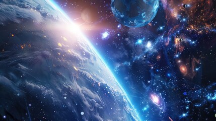 Cosmic space exploration scene, perfect for sci-fi movie posters and futuristic tech innovations.