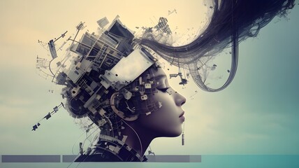 woman head with abstract image