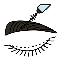 Unibrow Laser Treatment vector icon design, Cosmetology or Cosmetologist Symbol, esthetician or beautician Sign, Beauty treatment stock illustration, reshaping eyebrows using Makeup brush concept