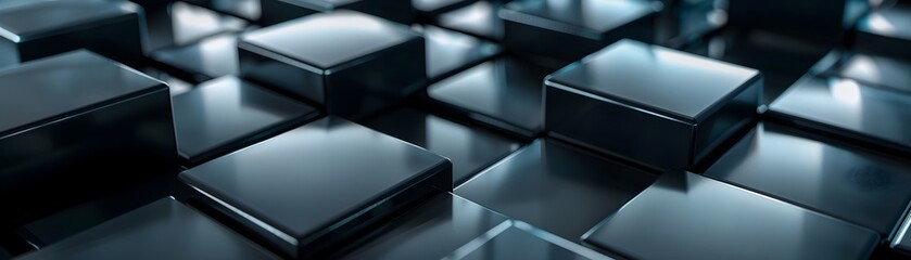 Sleek Dark Geometric Cubes Forming Futuristic Minimalist Pattern for High-Tech Interface or Display