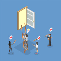 3D Isometric Flat Vector Illustration of Ladder To Success, Career Cevelopment, Finance Achievement