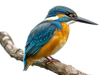 Kingfisher perched on a branch photo on white isolated background