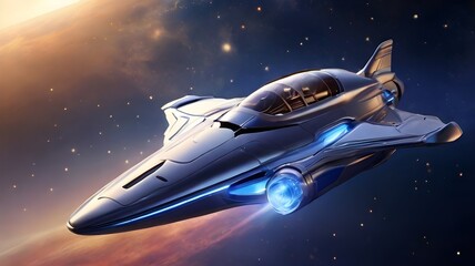 A sleek toy spaceship zooms through the air, leaving behind a trail of sparkling stardust.