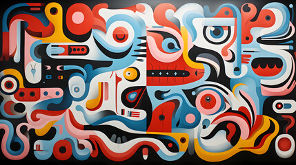 Obraz premium cartoon characters stylized in a clean and contemporary graphic style pattern geometric shapes design poster background