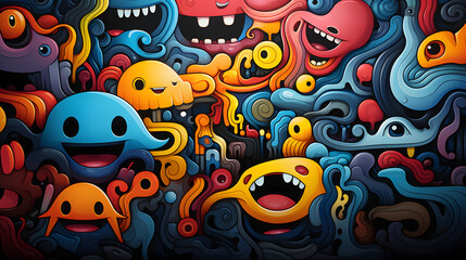 cartoon characters stylized in a clean and contemporary graphic style pattern geometric shapes design poster background