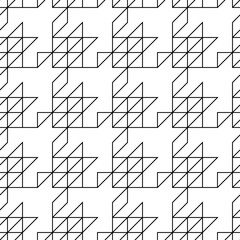 Linear ornament. Houndstooth wallpaper. Triangular, quadrangular figures backdrop. Triangles, quadrangles pattern. Geometric background. Mosaic motif. Digital paper, textile print. Seamless abstract.