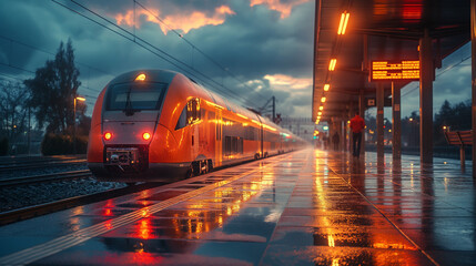 train at the station in rainy day