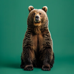 Fototapeta premium Full body of bear on solid green screen background, fashion photography, evenly lighting